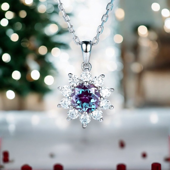 Handcrafted Color Change Alexandrite Pendant 14K White Gold  ,  June Birthstone - Picture 1 of 10
